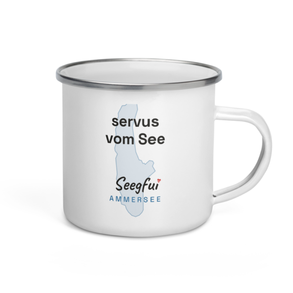 Emaille-Spruchtasse Ammersee – Servus vom See