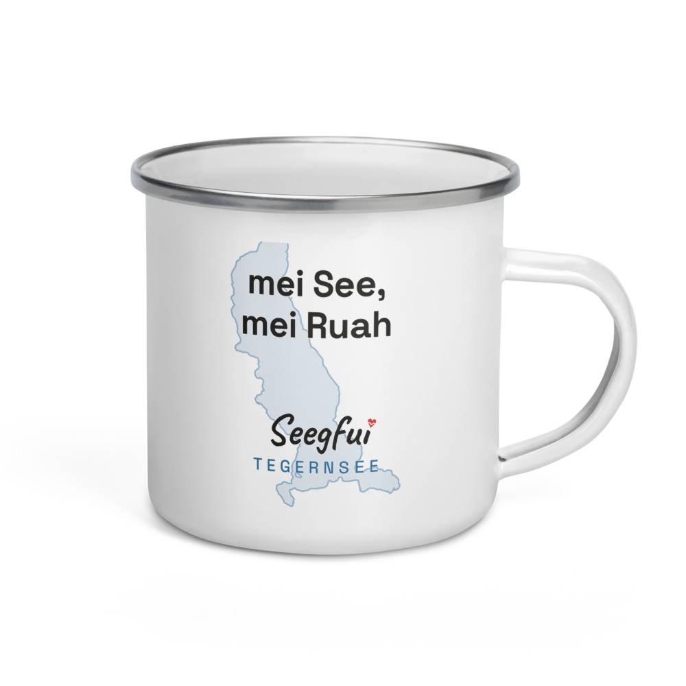 Emaille-Spruchtasse Tegernsee – Mei See, mei Ruah