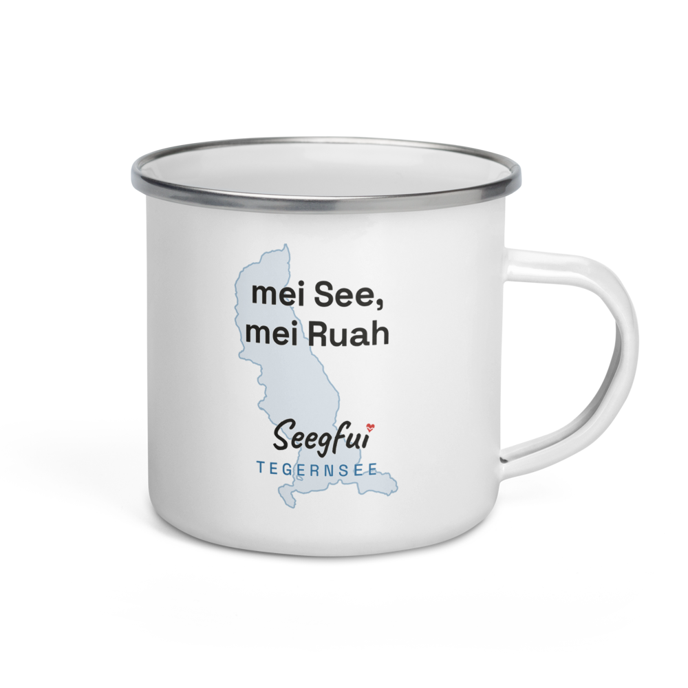 Emaille-Spruchtasse Tegernsee – Mei See, mei Ruah