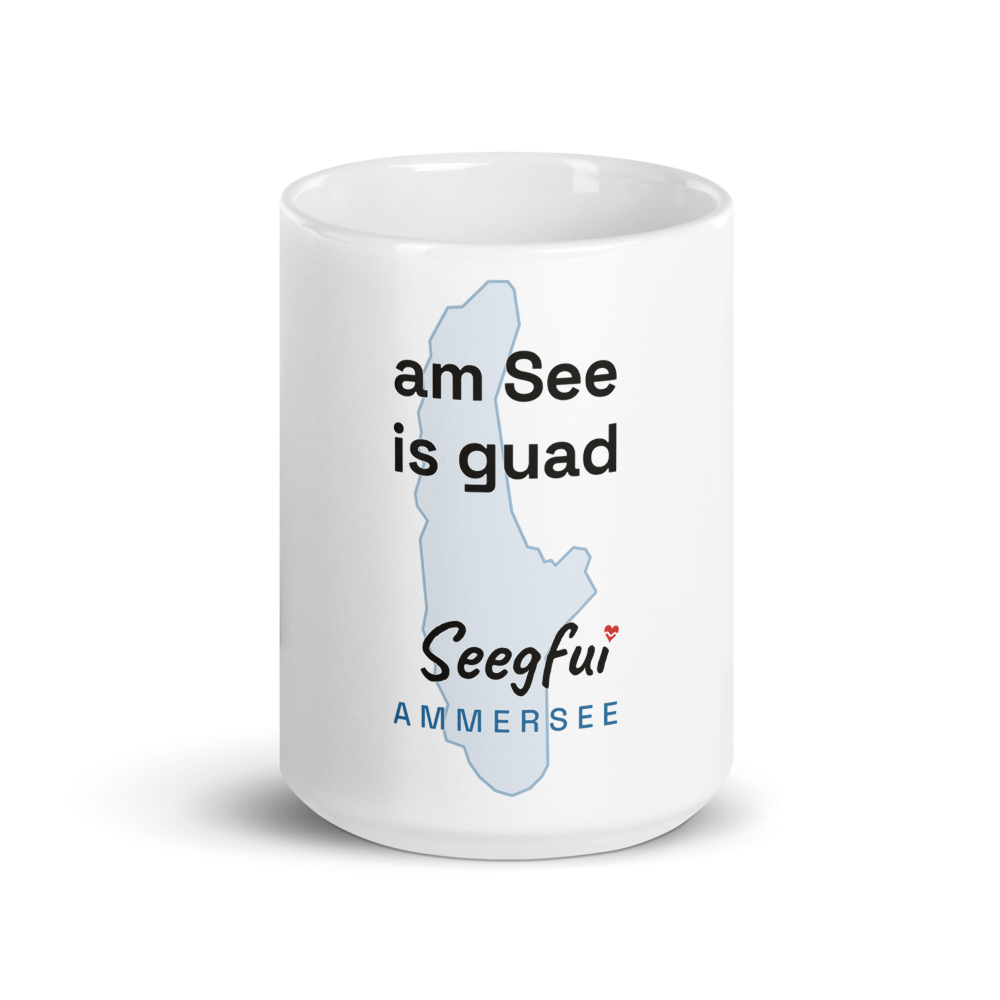 Spruch-Tasse Ammersee – Am See is guad (Front)