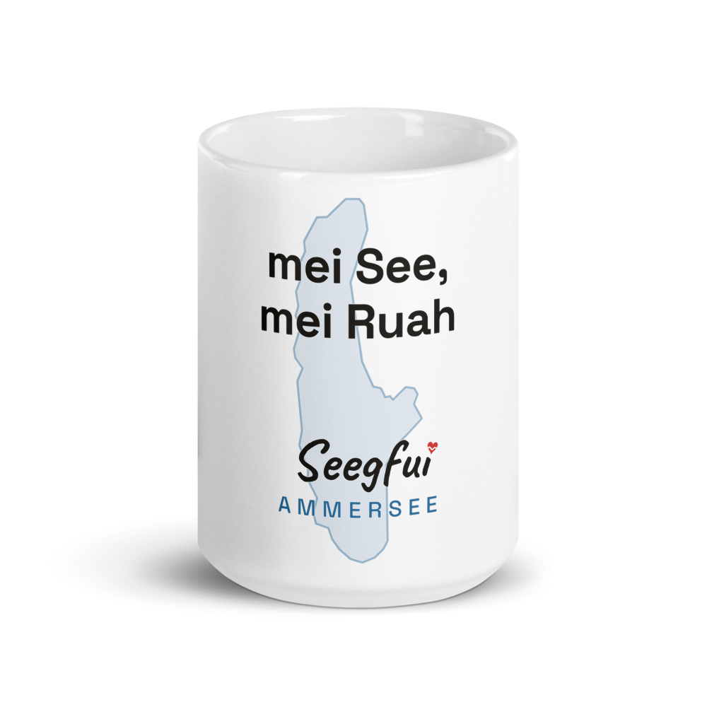 Spruch-Tasse Ammersee – Mei See, mei Ruah (Front)